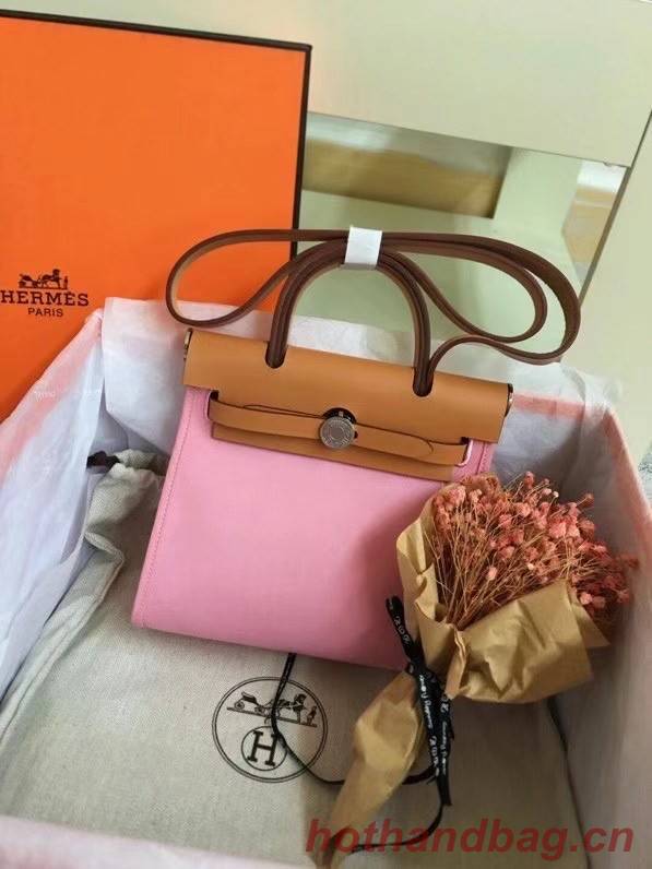 Hermes mini Herbag Original Canvas Leather & Calfskin 45987 pink&brown