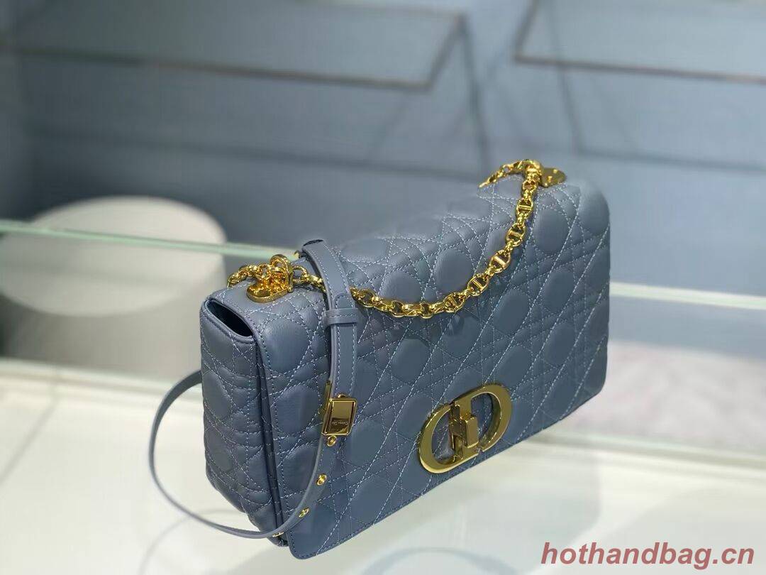 LARGE DIOR CARO BAG Soft Cannage Calfskin M9243U sky blue