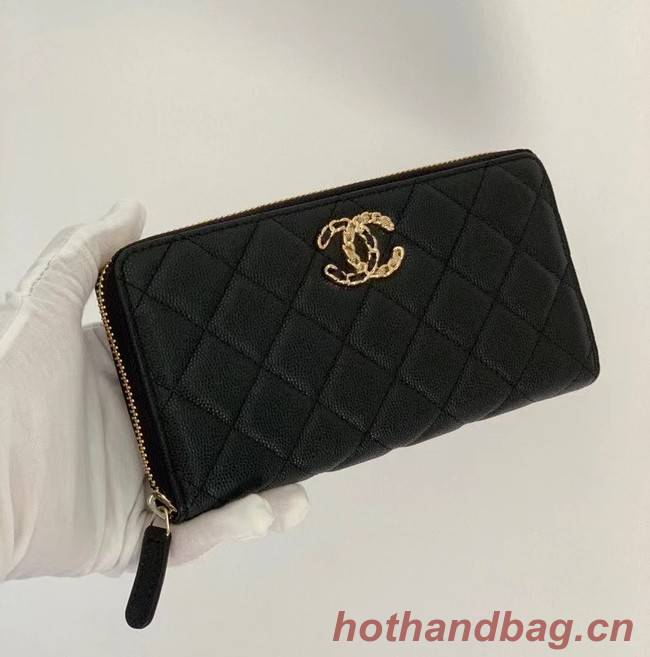 Chanel Calfskin Leather & Gold-Tone Metal Wallet AP1899 black