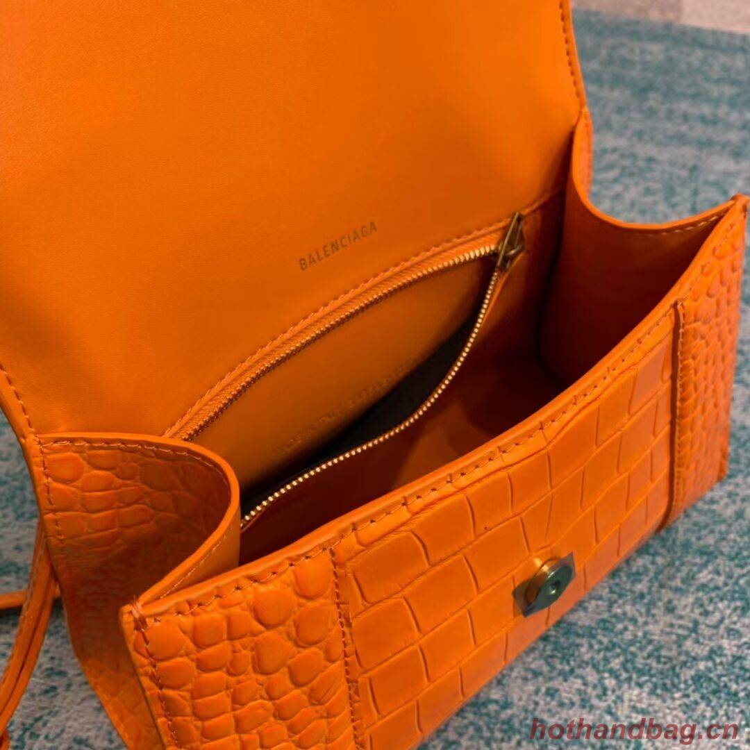 Balenciaga HOURGLASS SMALL TOP HANDLE BAG crocodile embossed calfskin B108895E orange