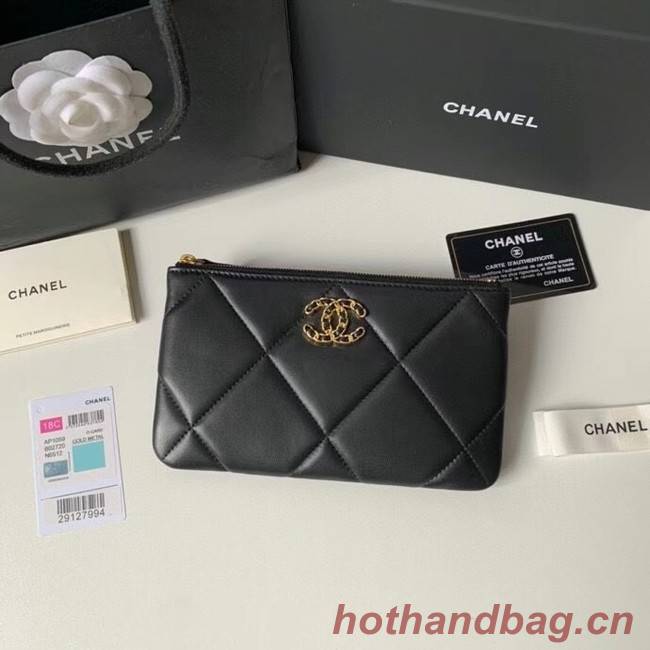 CHANEL 19 Sheepskin Original Leather Carry on bag AP1059 black