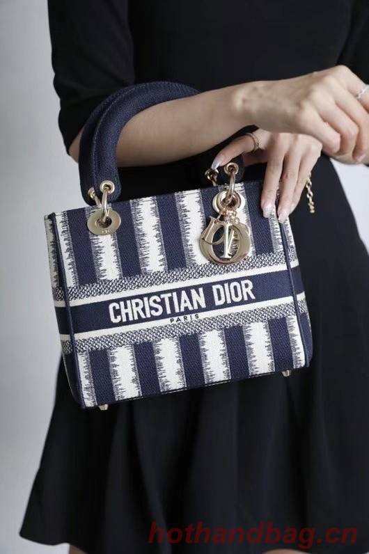 DIOR MEDIUM LADY D-LITE BAG Blue D-Stripes Embroidery M0565