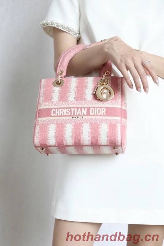 DIOR MEDIUM LADY D-LITE BAG Pink D-Stripes Embroidery M0565