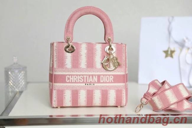 DIOR MEDIUM LADY D-LITE BAG Pink D-Stripes Embroidery M0565