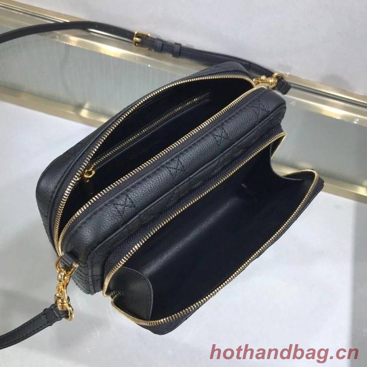 DIOR CARO DOUBLE POUCH Black Supple Cannage Calfskin S5037U