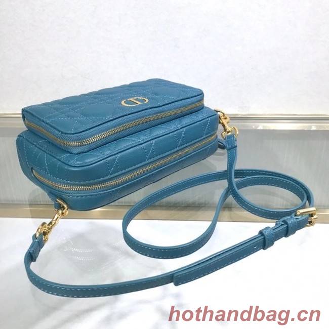 DIOR CARO DOUBLE POUCH Supple Cannage Calfskin S5037U blue