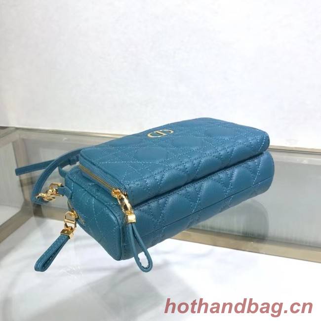 DIOR CARO DOUBLE POUCH Supple Cannage Calfskin S5037U blue