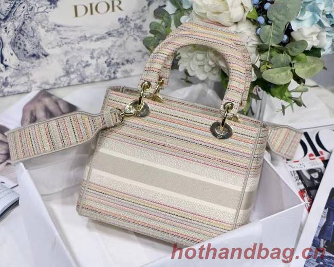 DIOR MEDIUM LADY D-LITE BAG D-Stripes Embroidery M0565 Beige