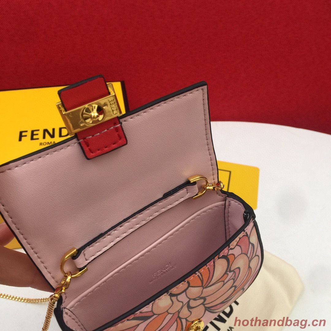 FENDI NANO BAGUETTE CHARM Nappa Original Leather Bag 7AR844 Flower