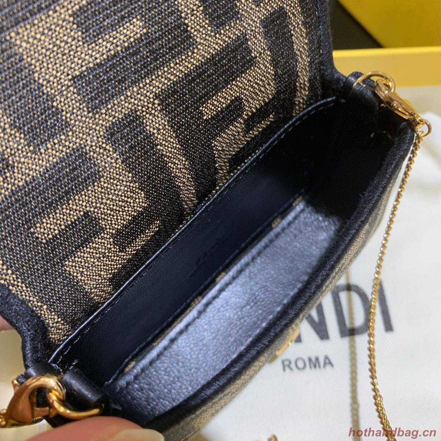 FENDI NANO BAGUETTE CHARM Nappa lcanvas Bag 7AR844 Brown