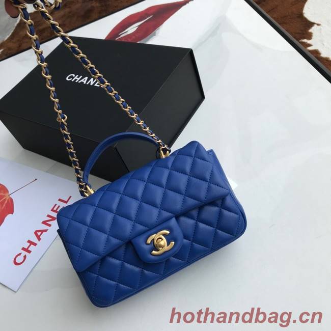 CHANEL mini flap bag with top handle AS2431 blue