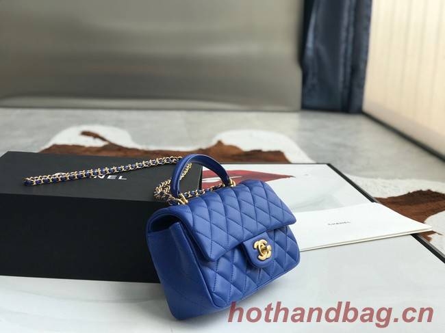 CHANEL mini flap bag with top handle AS2431 blue