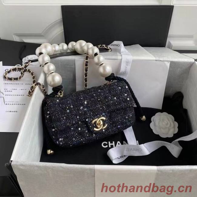 chanel flap bag Tweed 0593 black