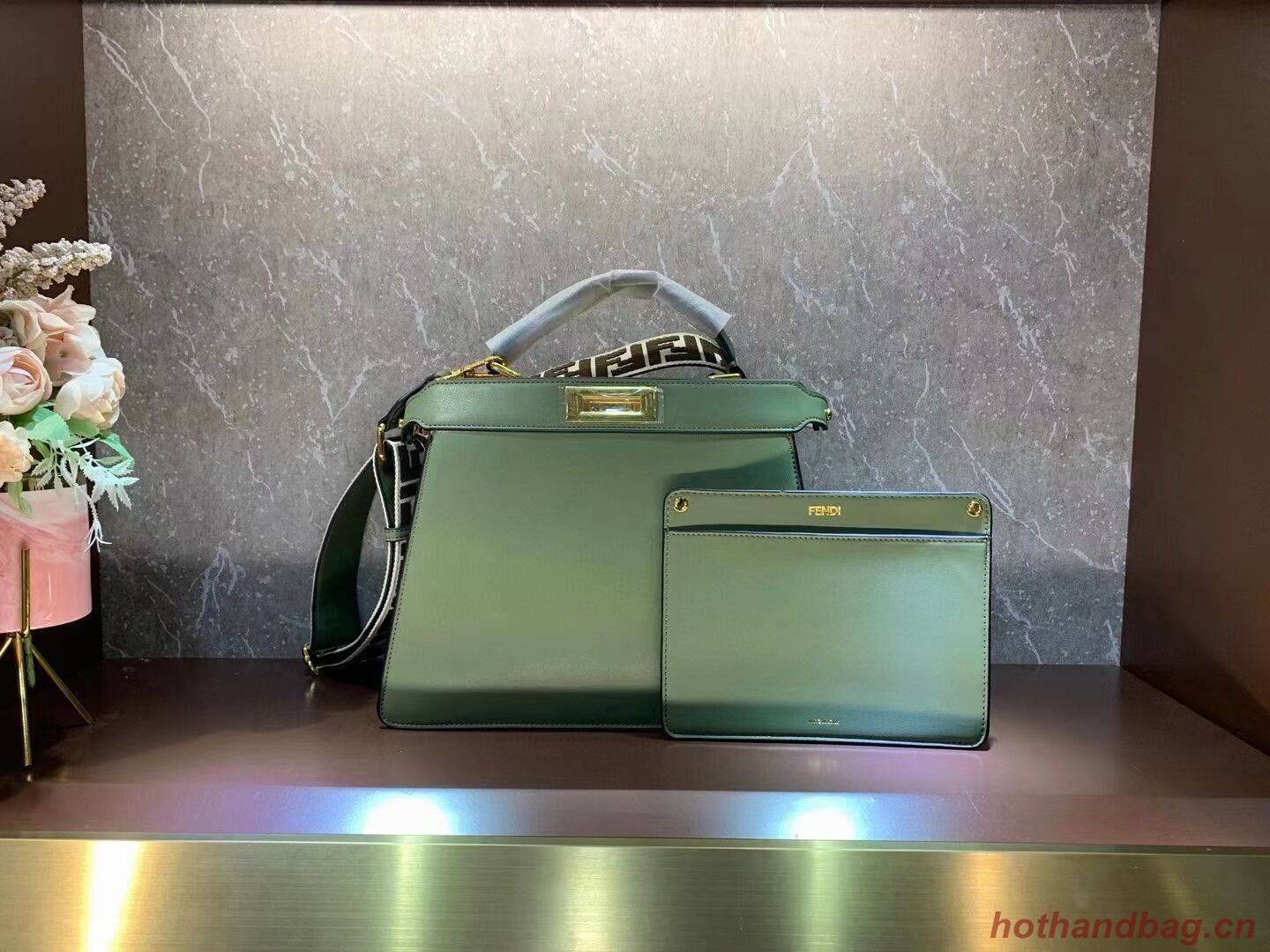 FENDI PEEKABOO ISEEU MEDIUM Green leather bag 8BN321A6