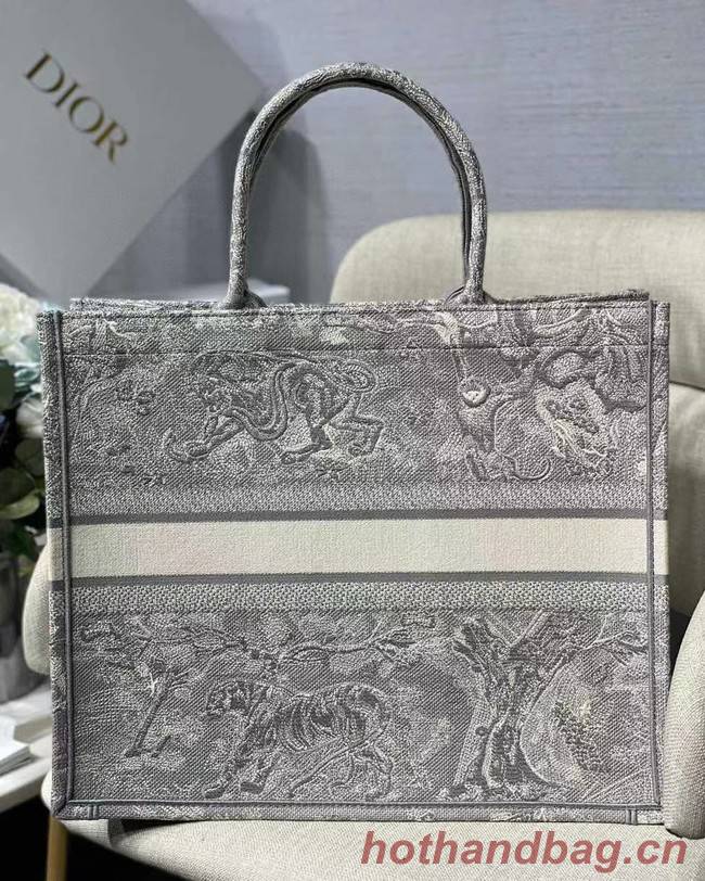 DIOR BOOK TOTE Gray Toile de Jouy Reverse Embroidery M1286ZR