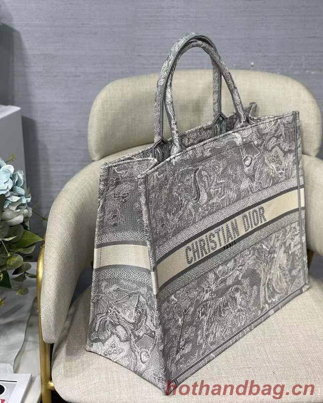 DIOR BOOK TOTE Gray Toile de Jouy Reverse Embroidery M1286ZR