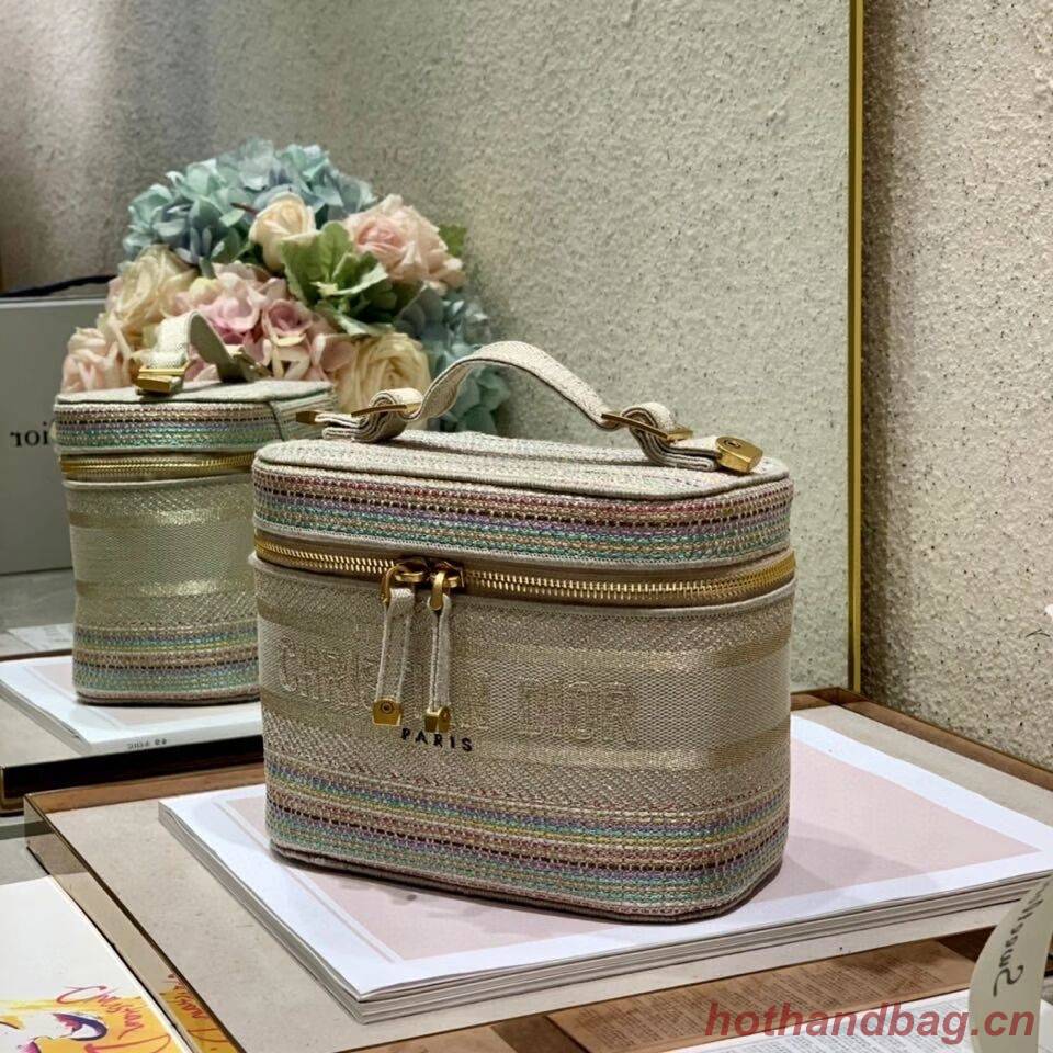 SMALL DIORTRAVEL VANITY CASE Multicolor Striped Embroidery S5489C