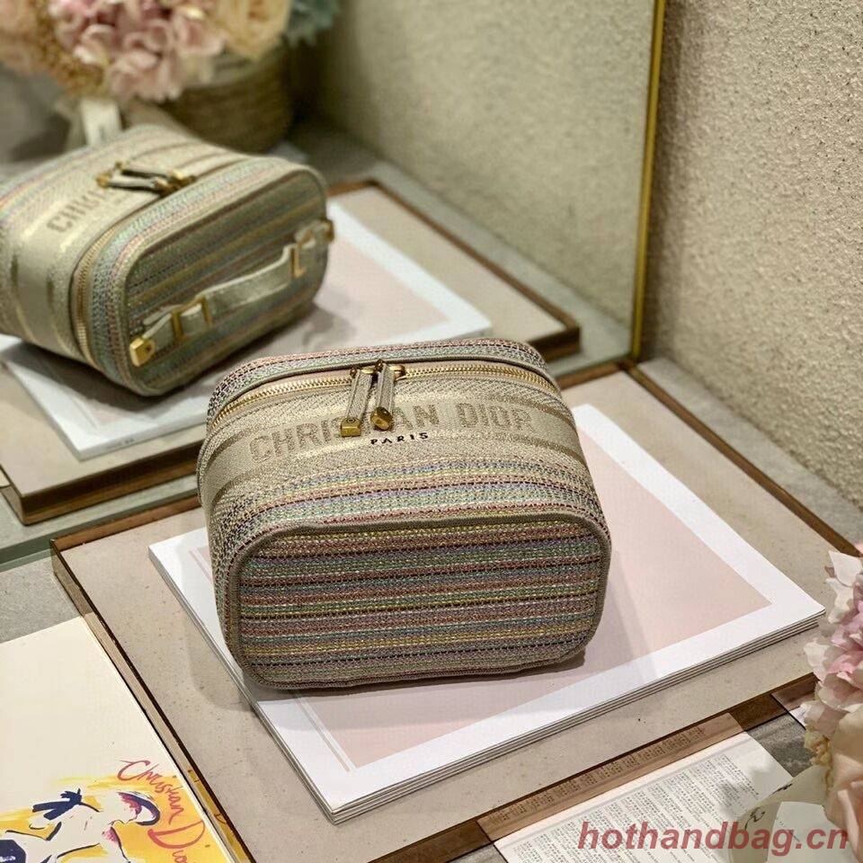 SMALL DIORTRAVEL VANITY CASE Multicolor Striped Embroidery S5489C