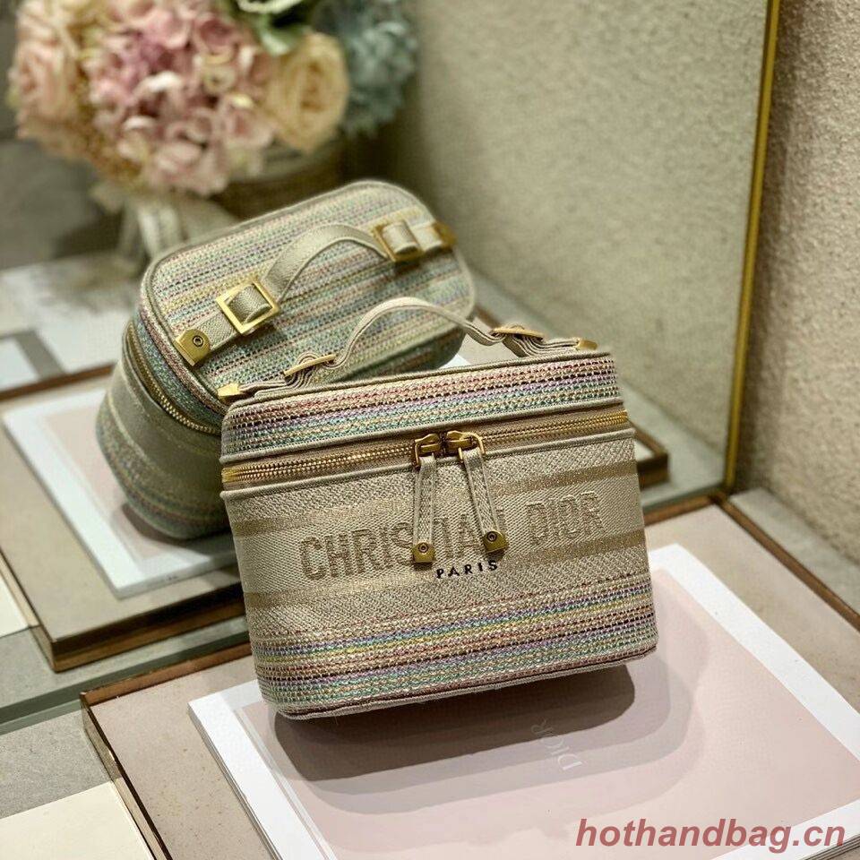 SMALL DIORTRAVEL VANITY CASE Multicolor Striped Embroidery S5489C