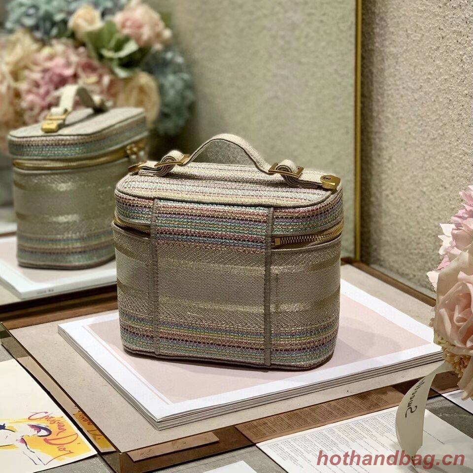 SMALL DIORTRAVEL VANITY CASE Multicolor Striped Embroidery S5489C