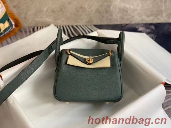 Hermes mini Lindy Original Togo Leather Bag OLD19 blackish green