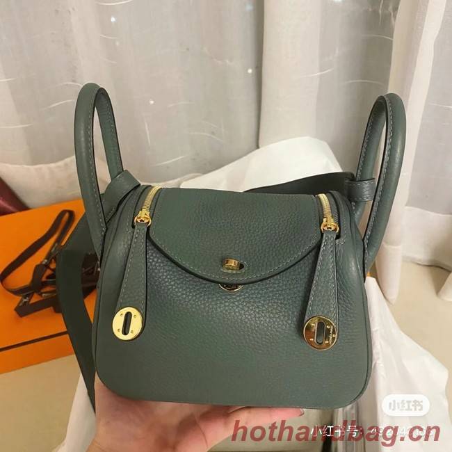 Hermes mini Lindy Original Togo Leather Bag OLD19 blackish green