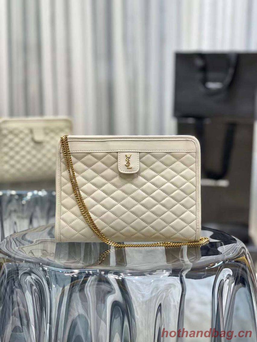 Yves Saint Laurent VICTOIRE BABY CLUTCH IN LEATHER Y357361 cream