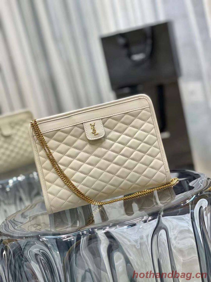 Yves Saint Laurent VICTOIRE BABY CLUTCH IN LEATHER Y357361 cream