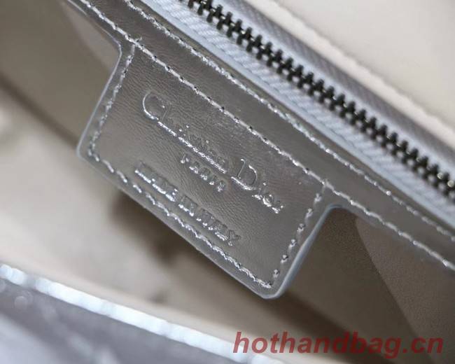 SMALL DIOR CARO BAG Silver-Tone Dior Spatial Crinkled Metallic Calfskin M9241B