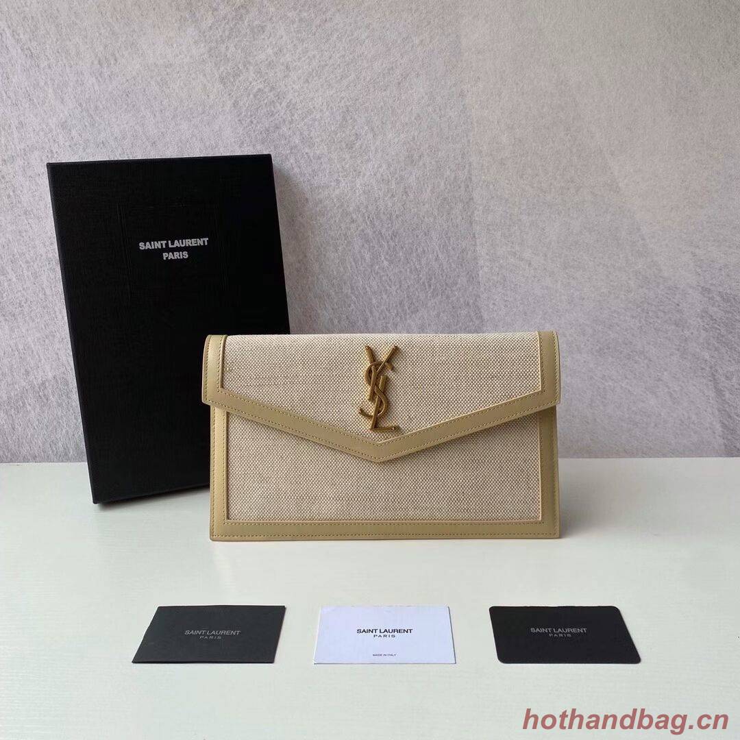 Yves Saint Laurent UPTOWN POUCH IN CANVAS AND SMOOTH LEATHER Y622053 NATURAL BEIGE 