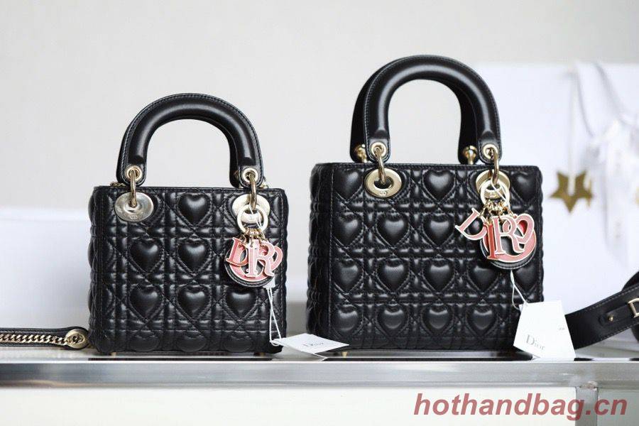 LADY DIOR MY ABCDIOR BAG Cannage Heart Original Lambskin Bag M0539O Black