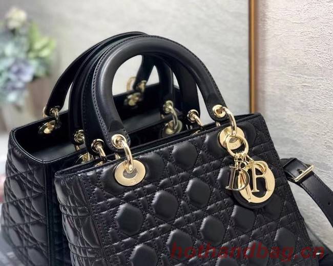 MEDIUM LADY DIOR BAG Black Cannage Lambskin M0565O