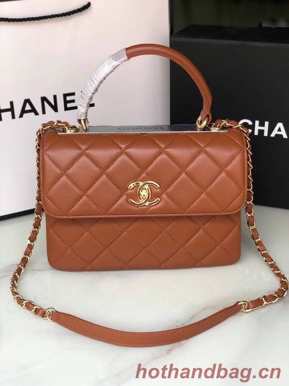 Chanel original lambskin top handle flap bag AS92236 brown&Gold-Tone Metal