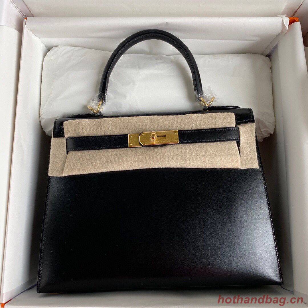 Hermes Kelly 28cm Shoulder Bags Smooth Leather KL28 Black