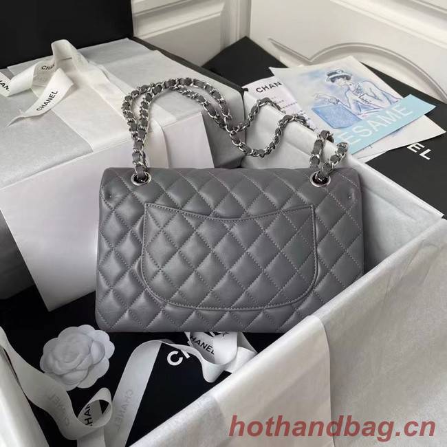 chanel classic handbag Lambskin & silver Metal A01112 dark grey