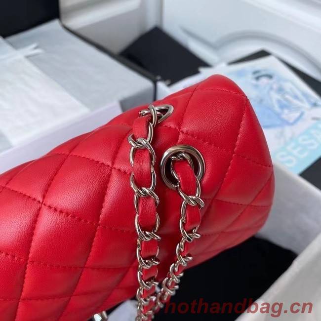 chanel classic handbag Lambskin & silver Metal A01112 red