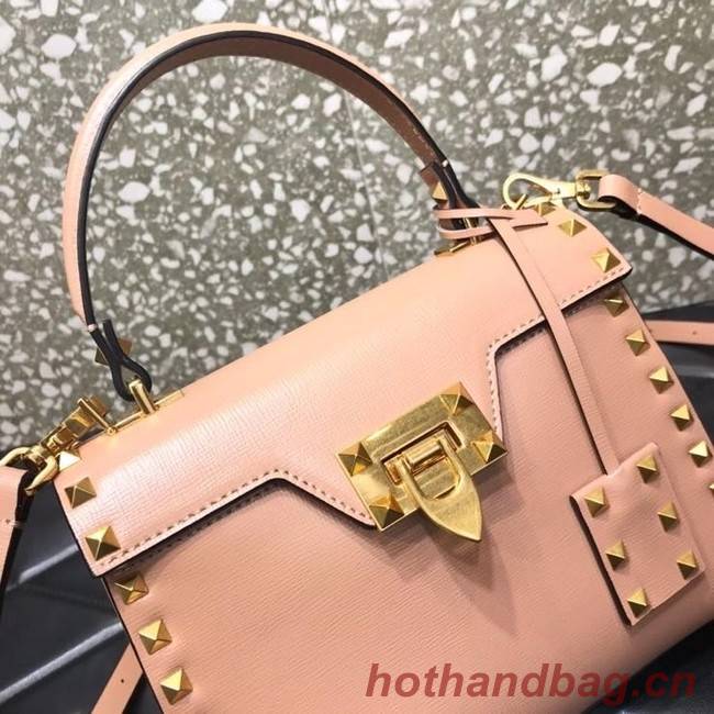 VALENTINO GARAVANI Rockstud Alcove Small grain calf leather handbag 2B0J71 pink