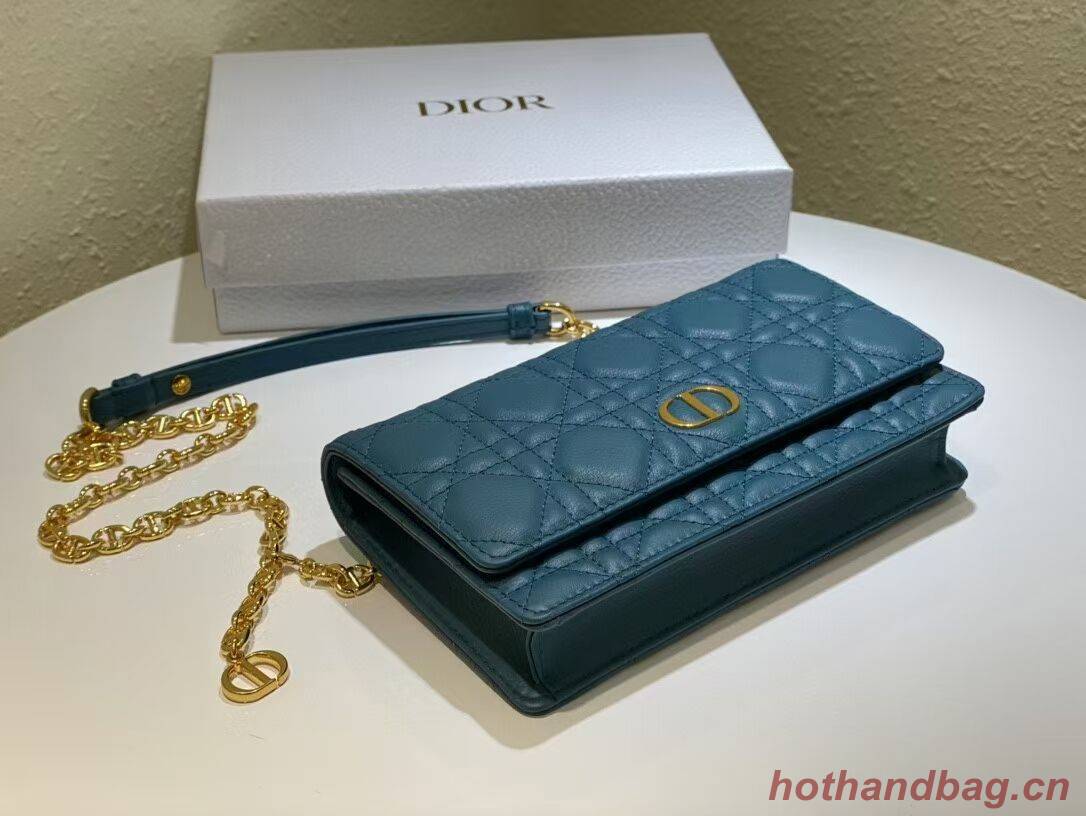 DIOR CARO BELT POUCH WITH CHAIN Supple Cannage Calfskin S5091UW BLUE