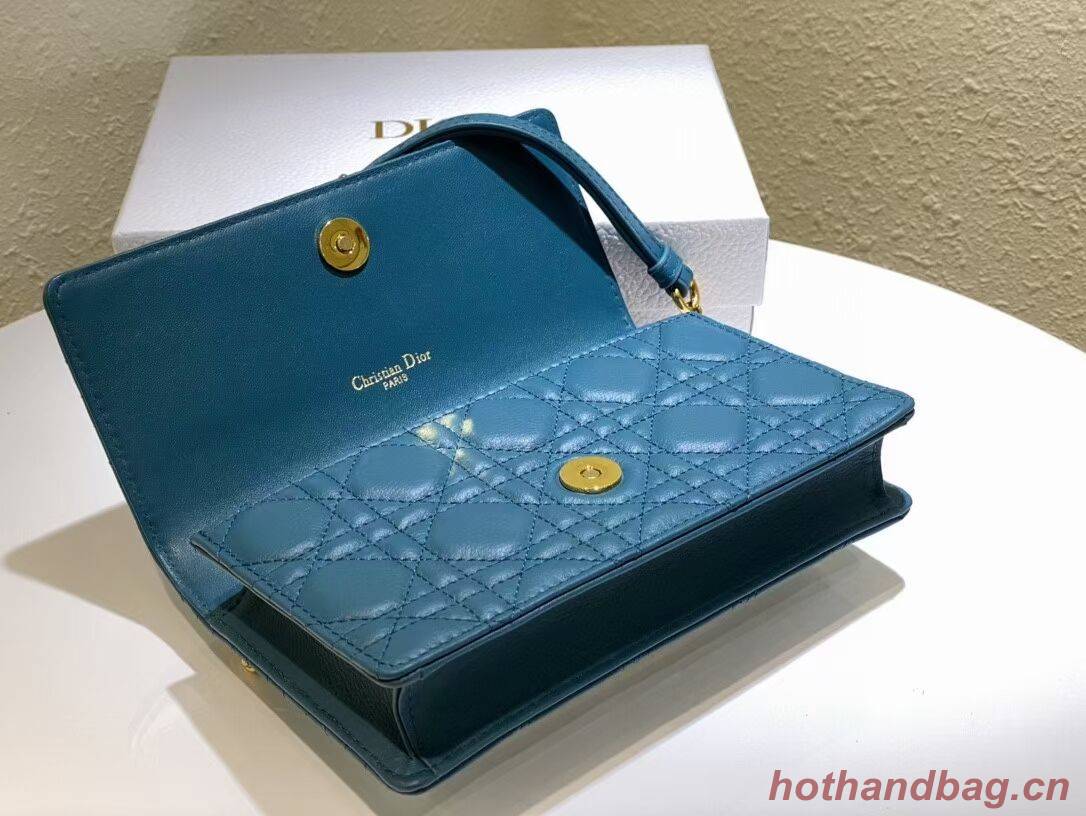 DIOR CARO BELT POUCH WITH CHAIN Supple Cannage Calfskin S5091UW BLUE