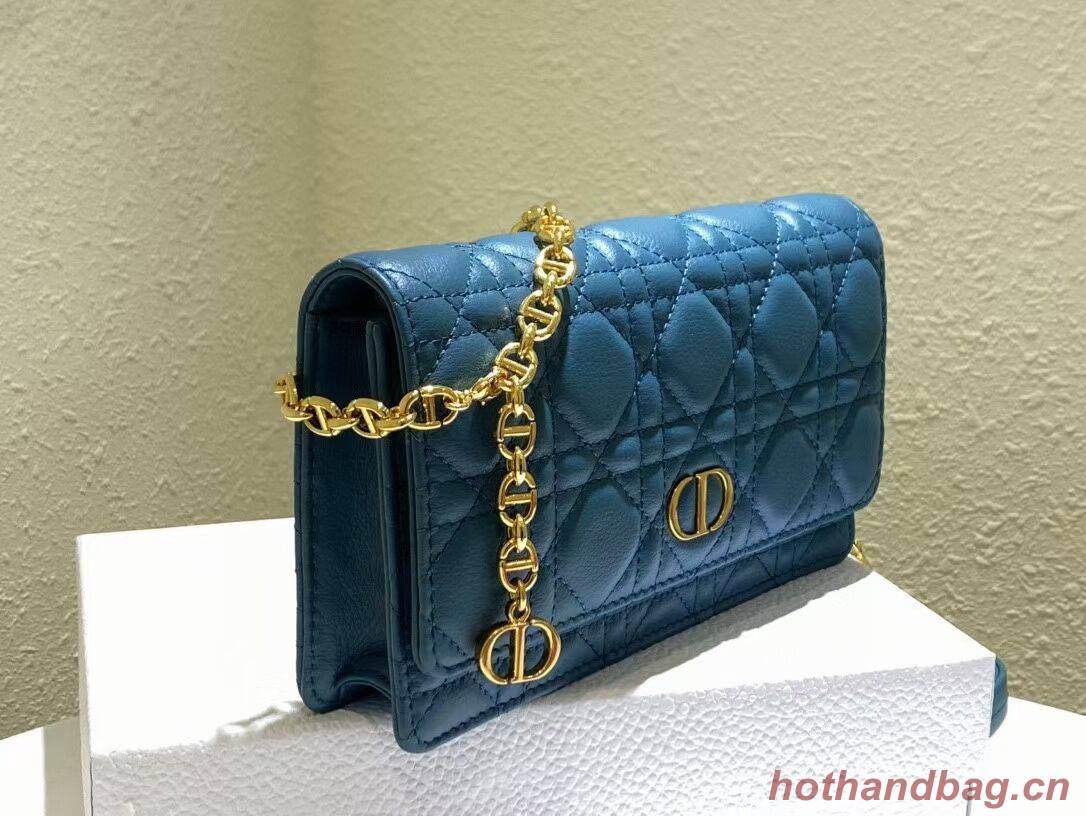 DIOR CARO BELT POUCH WITH CHAIN Supple Cannage Calfskin S5091UW BLUE