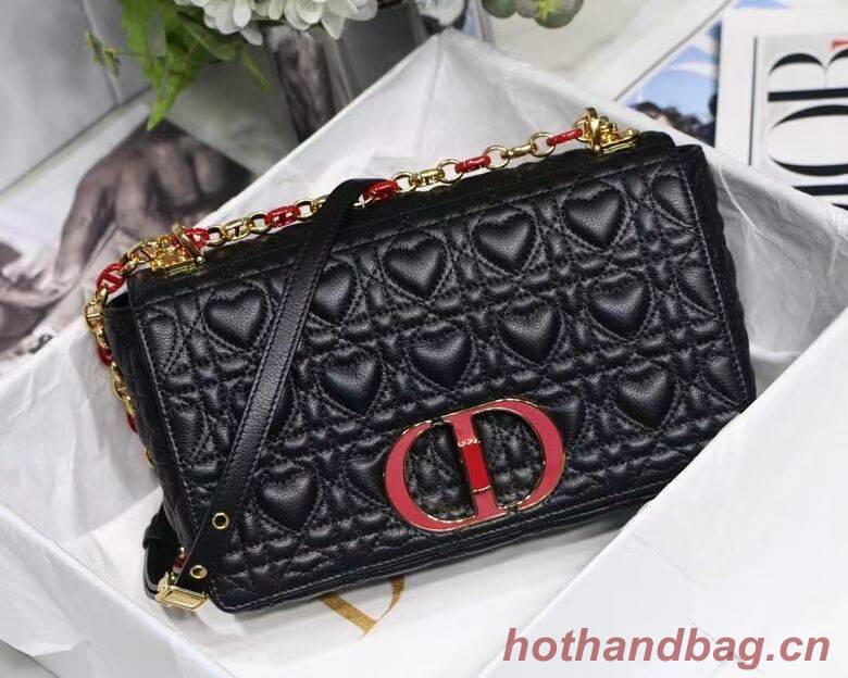 MEDIUM DIORAMOUR DIOR CARO BAG Cannage Calfskin with Heart Motif M9242WNG BLACK