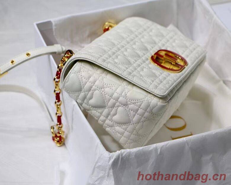 MEDIUM DIORAMOUR DIOR CARO BAG Cannage Calfskin with Heart Motif M9242WNG WHITE