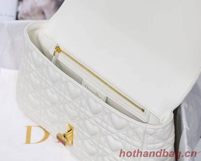 MEDIUM DIORAMOUR DIOR CARO BAG Cannage Calfskin with Heart Motif M9242WNG WHITE