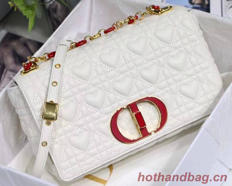 MEDIUM DIORAMOUR DIOR CARO BAG Cannage Calfskin with Heart Motif M9242WNG WHITE