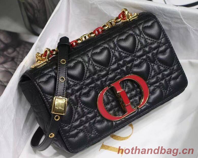 SMALL DIORAMOUR DIOR CARO BAG Cannage Calfskin with Heart Motif M9241WN BLACK