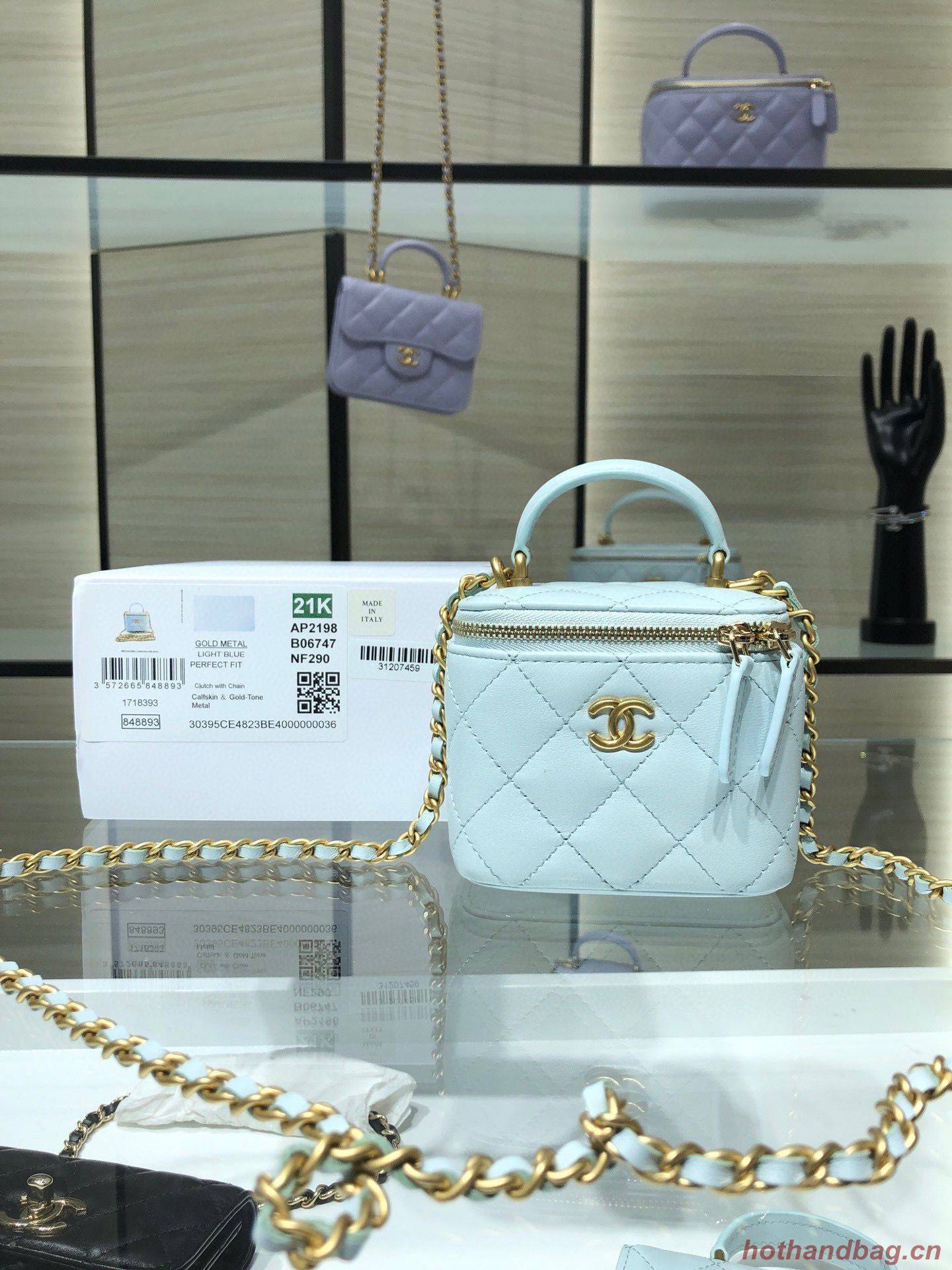 Chanel Original Small classic chain box handbag AP2198 Light Blue