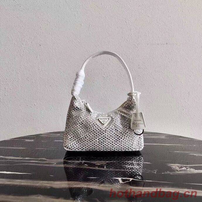 Prada Satin mini-bag with artificial crystals 1BE515Z white