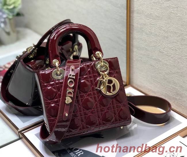 SMALL LADY DIOR BAG Wine Patent Calfskin M0531 Wine