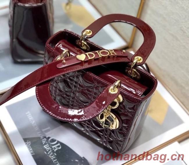 SMALL LADY DIOR BAG Wine Patent Calfskin M0531 Wine