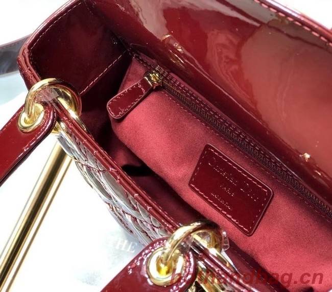 SMALL LADY DIOR BAG Wine Patent Calfskin M0531 Wine